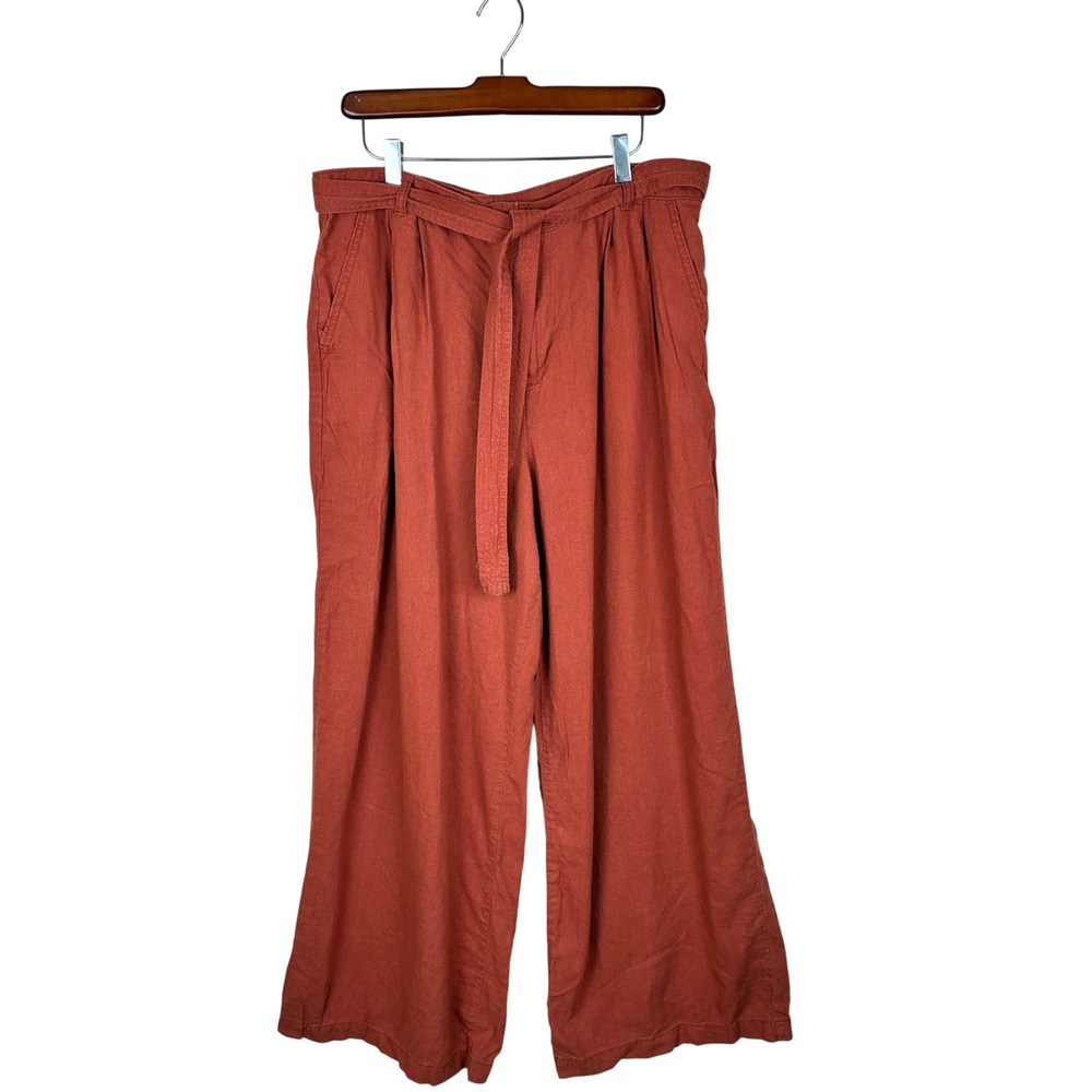 Womens Pants Sz 16 Linen Wide Leg Minimalist Pleated Beachy Travel Elastic Waist